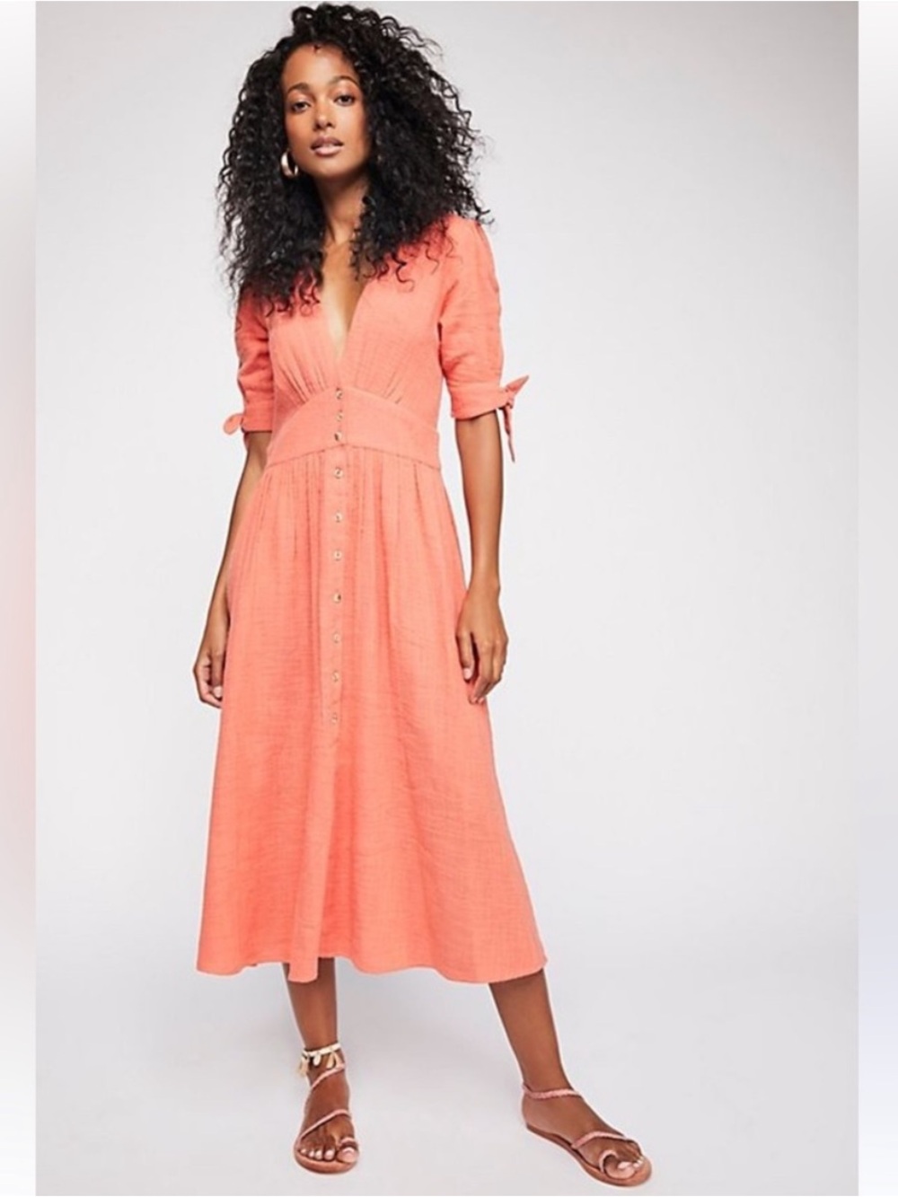 Free People Coral Love of My Life Midi Dress